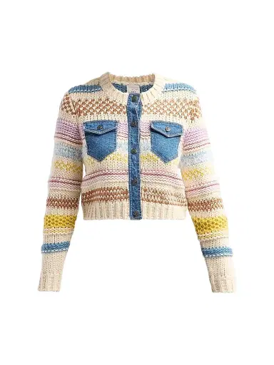 Cinq à Sept Women's Suki Denim Patchwork Cardigan - Multi Blue Haze | Thumbnail 1