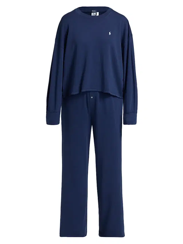 Polo Ralph Lauren Women's French Terry 2-Piece Pajama Set - Navy