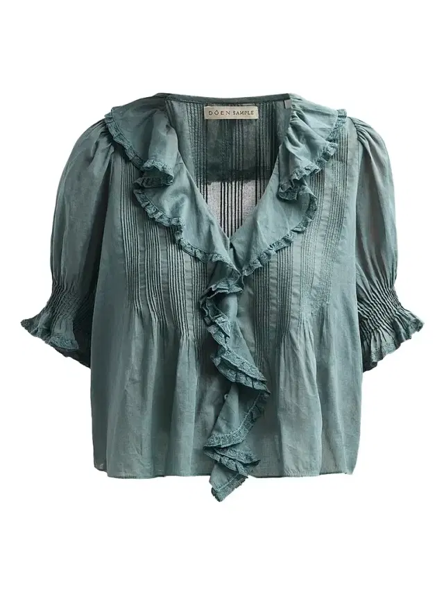 DÔEN Women's Henri Ruffled Cotton Short-Sleeve Blouse - Seafare