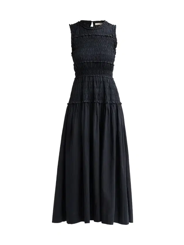 DÔEN Women's Mallory Smocked Cotton Midi Dress - Black