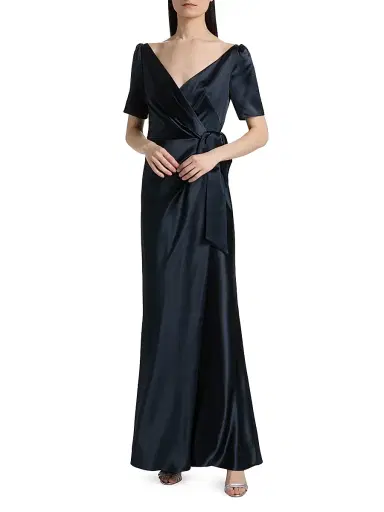Saloni Women's Marilyn Silk Wrap-Style Gown - Midnight - Size 2 | Thumbnail 2
