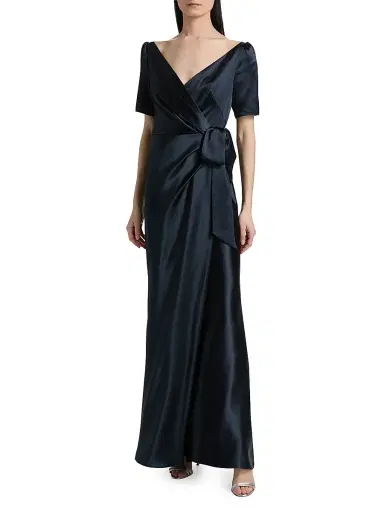Saloni Women's Marilyn Silk Wrap-Style Gown - Midnight - Size 2 | Thumbnail 3
