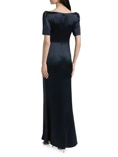 Saloni Women's Marilyn Silk Wrap-Style Gown - Midnight - Size 2 | Thumbnail 5