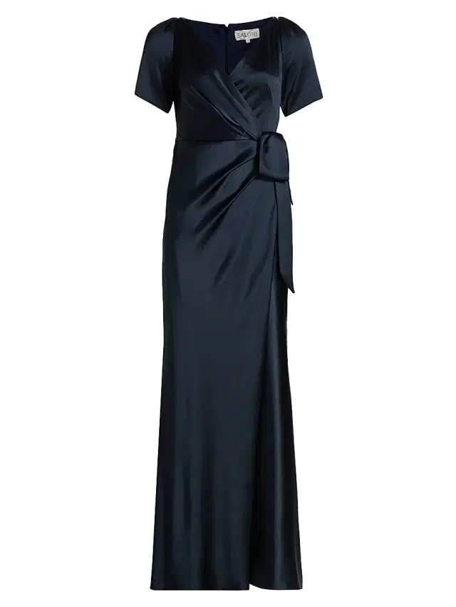 Saloni Women's Marilyn Silk Wrap-Style Gown - Midnight