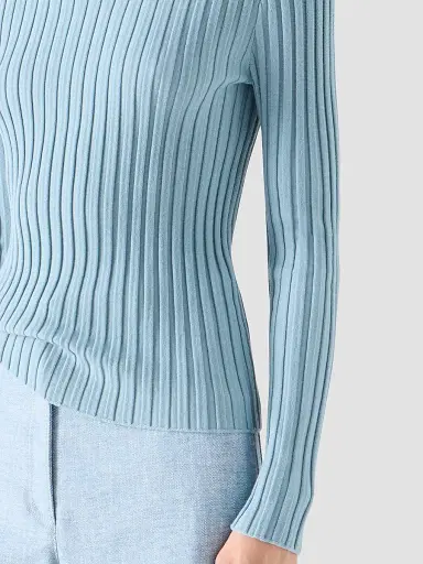 Akris punto Women's Wool Knit Turtleneck Sweater - Light Blue | Thumbnail 5 Akris punto Women's Wool Knit Turtleneck Sweater - Light Blue | Thumbnail 5