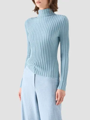 Akris punto Women's Wool Knit Turtleneck Sweater - Light Blue | Thumbnail 6 Akris punto Women's Wool Knit Turtleneck Sweater - Light Blue | Thumbnail 6