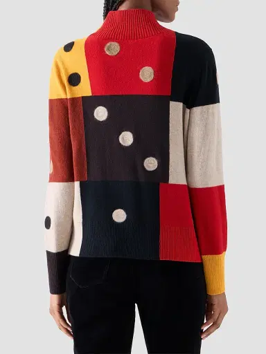 Akris punto Women's Dice Intarsia Colorblock Wool-Cashmere Sweater - Size 16 | Thumbnail 3