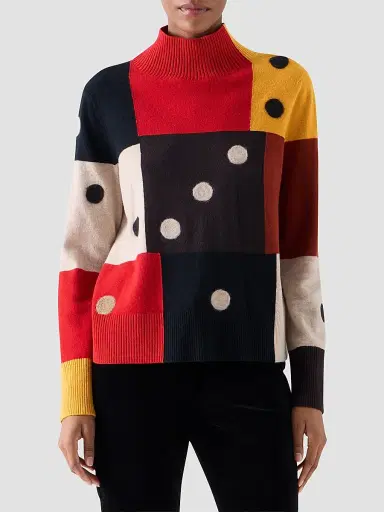 Akris punto Women's Dice Intarsia Colorblock Wool-Cashmere Sweater - Size 16 | Thumbnail 4