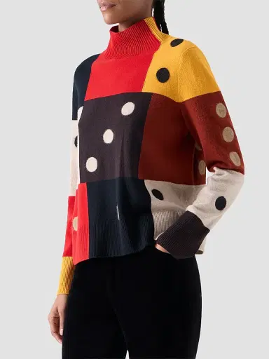 Akris punto Women's Dice Intarsia Colorblock Wool-Cashmere Sweater - Size 16 | Thumbnail 6