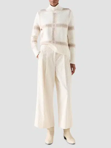 Akris punto Women's Intarsia Plaid Wool-Cashmere Sweater - Winter White Cashew Oat | Thumbnail 2
