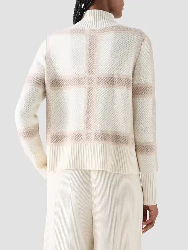 Akris punto Women's Intarsia Plaid Wool-Cashmere Sweater - Winter White Cashew Oat | Thumbnail 3