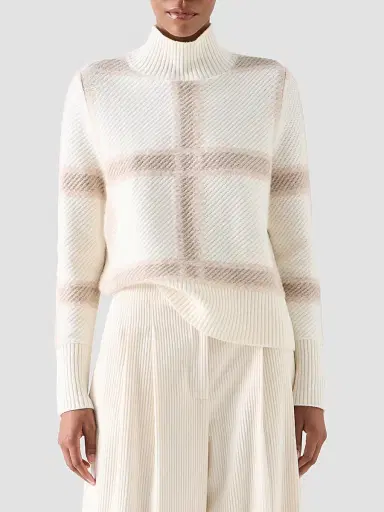 Akris punto Women's Intarsia Plaid Wool-Cashmere Sweater - Winter White Cashew Oat | Thumbnail 4