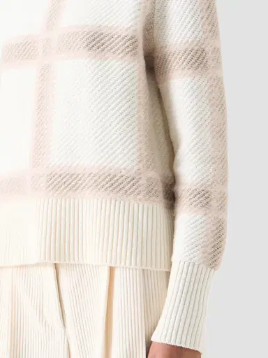 Akris punto Women's Intarsia Plaid Wool-Cashmere Sweater - Winter White Cashew Oat | Thumbnail 5