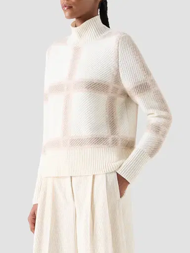 Akris punto Women's Intarsia Plaid Wool-Cashmere Sweater - Winter White Cashew Oat | Thumbnail 6