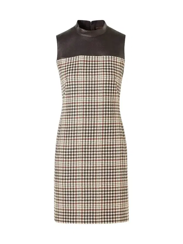 Akris punto Women's Mix-Media Plaid Mini Dress - Winter White Espresso