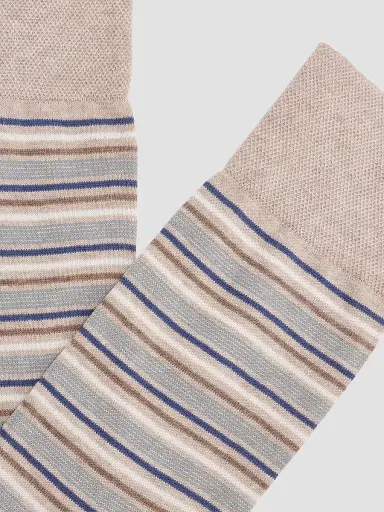 Marcoliani Men's Torino Striped Cotton-Nylon Socks - Beige | Thumbnail 2