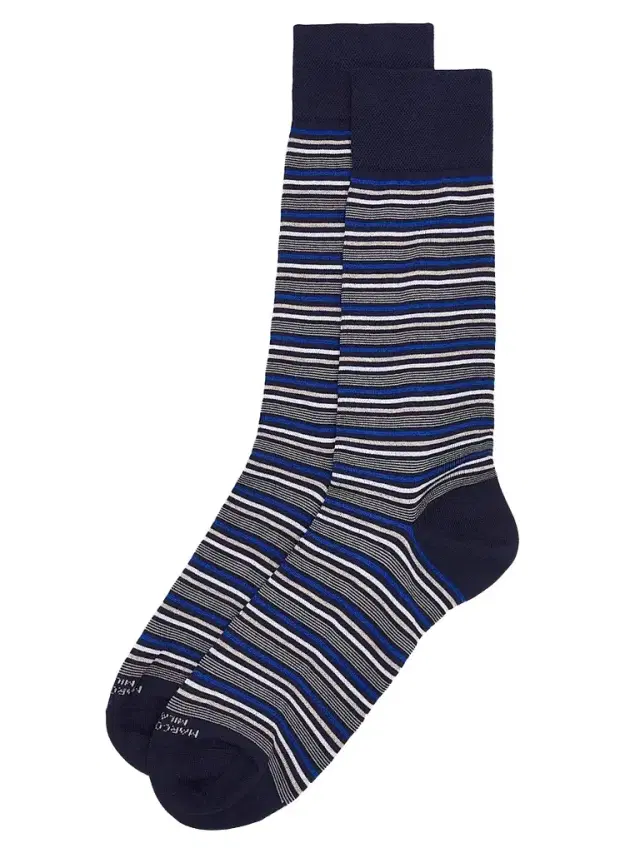 Men's Torino Striped Cotton-Nylon Socks - Navy
