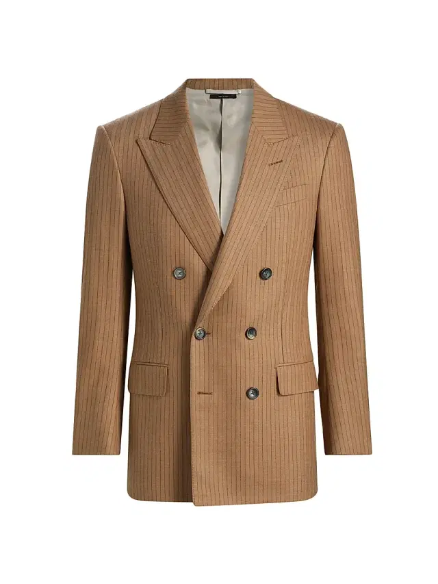 Tom Ford Men's Herringbone Stripe Double-Breasted Blazer - Camel