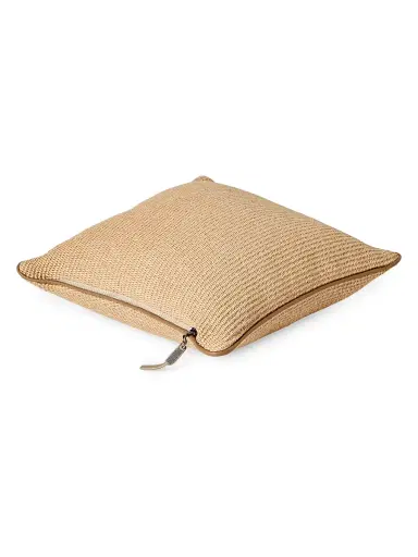 Brunello Cucinelli Raffia Effect Techno Cotton Cushion with Leather Piping | Thumbnail 2 Brunello Cucinelli Raffia Effect Techno Cotton Cushion with Leather Piping | Thumbnail 2