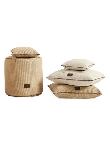 Brunello Cucinelli Raffia Effect Techno Cotton Cushion with Leather Piping | Thumbnail 5 Brunello Cucinelli Raffia Effect Techno Cotton Cushion with Leather Piping | Thumbnail 5