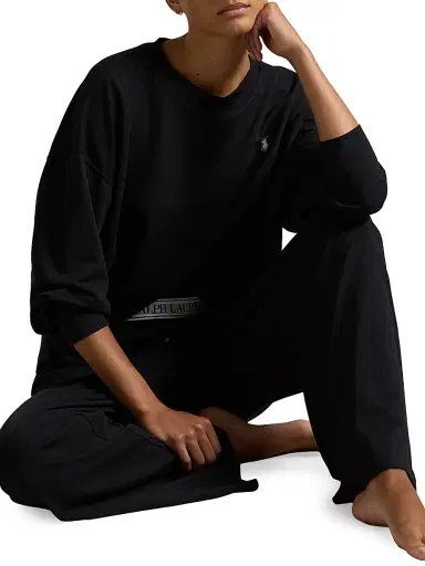 Polo Ralph Lauren Women's French Terry 2-Piece Pajama Set - Polo Black | Thumbnail 6