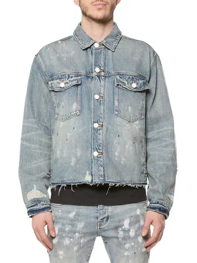 Purple Brand Men's Distressed Denim Jacket - Light Indigo - Size XXL | Thumbnail 1
