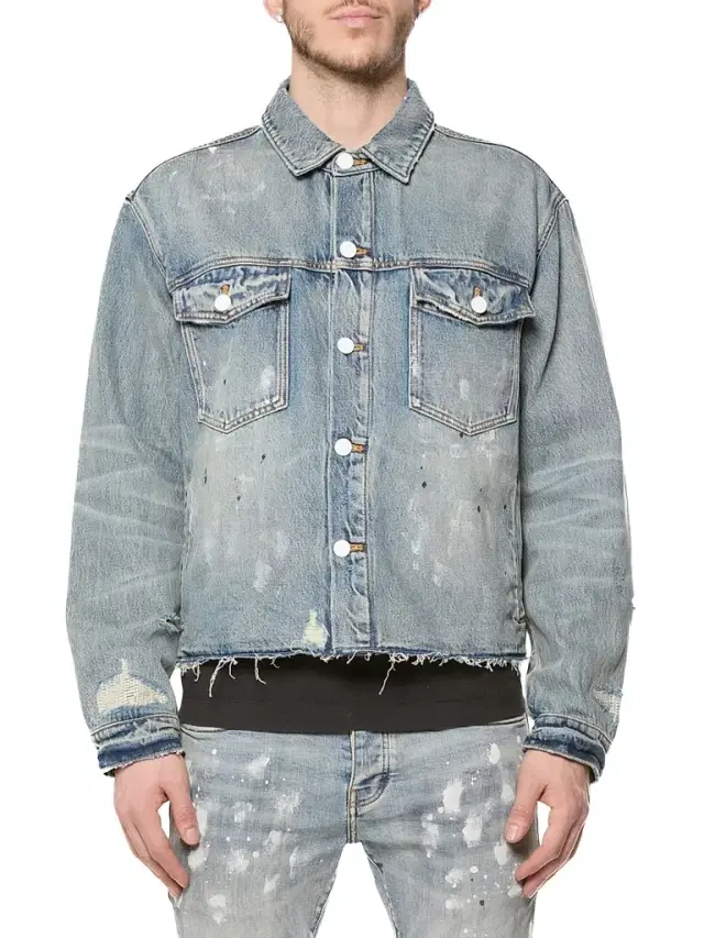 Purple Brand Men's Distressed Denim Jacket - Light Indigo