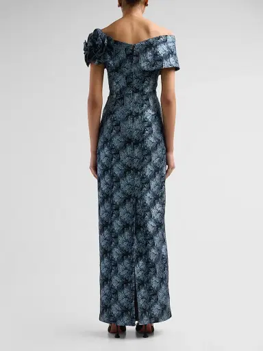 Teri Jon by Rickie Freeman Women's 3D Floral Metallic Jacquard Columnn Gown - Slate Multi - Size 18 | Thumbnail 3 Teri Jon by Rickie Freeman Women's 3D Floral Metallic Jacquard Columnn Gown - Slate Multi - Size 18 | Thumbnail 3