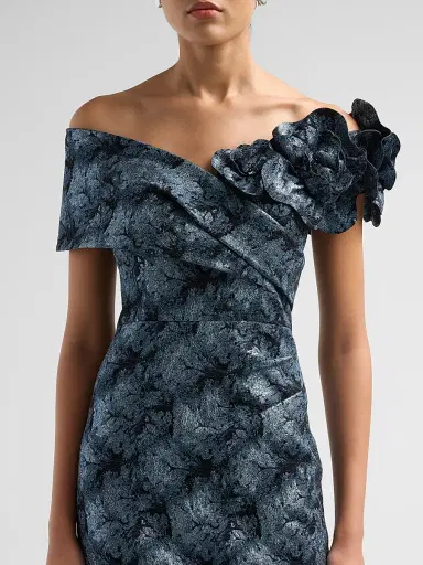 Teri Jon by Rickie Freeman Women's 3D Floral Metallic Jacquard Columnn Gown - Slate Multi - Size 18 | Thumbnail 5 Teri Jon by Rickie Freeman Women's 3D Floral Metallic Jacquard Columnn Gown - Slate Multi - Size 18 | Thumbnail 5