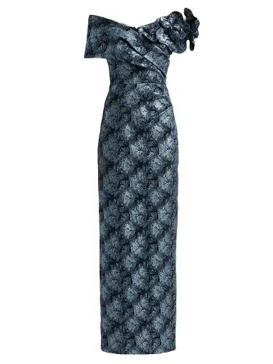 Teri Jon by Rickie Freeman Women's 3D Floral Metallic Jacquard Columnn Gown - Slate Multi - Size 18 | Thumbnail 1 Teri Jon by Rickie Freeman Women's 3D Floral Metallic Jacquard Columnn Gown - Slate Multi - Size 18 | Thumbnail 1