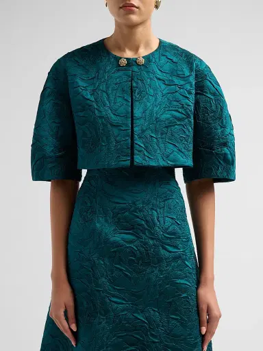 Teri Jon by Rickie Freeman Women's Jacquard Embossed Cropped Bolero Jacket | Thumbnail 5 Teri Jon by Rickie Freeman Women's Jacquard Embossed Cropped Bolero Jacket | Thumbnail 5