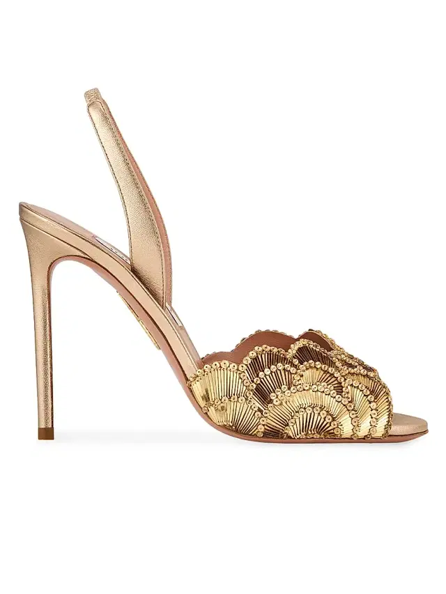 Aquazzura Women's Ce Soir Metallic Leather Stiletto Sandals - Light Copper