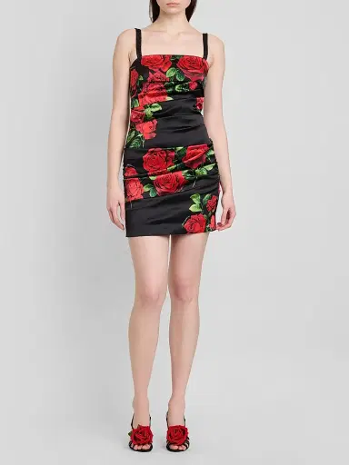 Dolce & Gabbana Women's Floral Stretch-Silk Ruched Minidress - Rose Rosse Nero - Size 10 | Thumbnail 2 Dolce & Gabbana Women's Floral Stretch-Silk Ruched Minidress - Rose Rosse Nero - Size 10 | Thumbnail 2