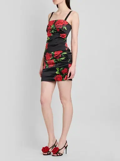 Dolce & Gabbana Women's Floral Stretch-Silk Ruched Minidress - Rose Rosse Nero - Size 10 | Thumbnail 4 Dolce & Gabbana Women's Floral Stretch-Silk Ruched Minidress - Rose Rosse Nero - Size 10 | Thumbnail 4