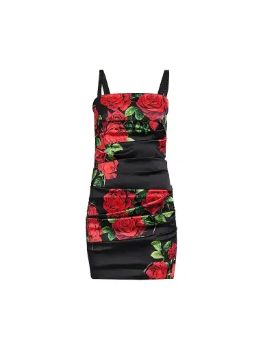 Dolce & Gabbana Women's Floral Stretch-Silk Ruched Minidress - Rose Rosse Nero - Size 10 | Thumbnail 1 Dolce & Gabbana Women's Floral Stretch-Silk Ruched Minidress - Rose Rosse Nero - Size 10 | Thumbnail 1