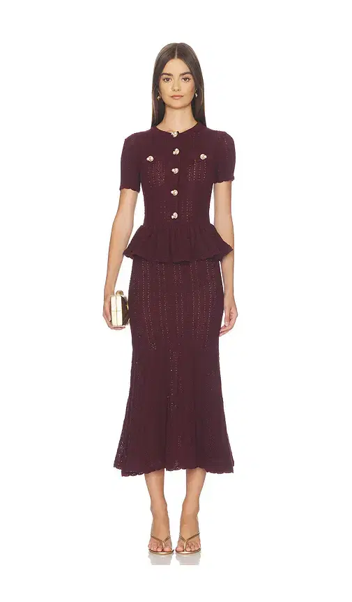 self-portrait Pointelle Peplum Knit Midi Dress