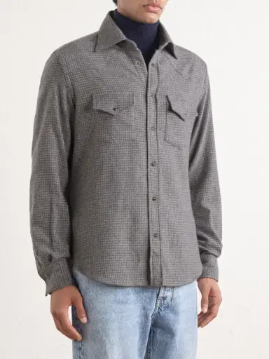 ELEVENTY Texas Houndstooth Wool and Cashmere-Blend Shirt - Men | Thumbnail 3