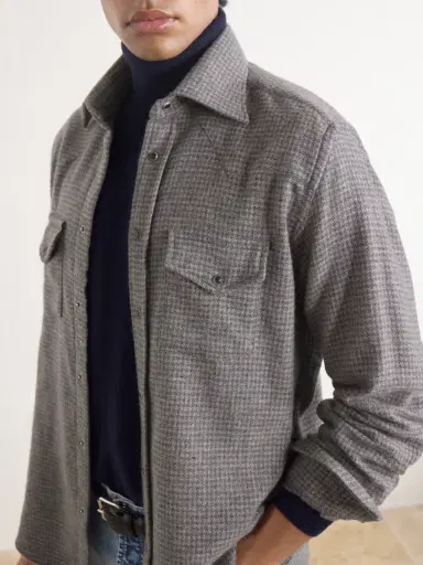 ELEVENTY Texas Houndstooth Wool and Cashmere-Blend Shirt - Men | Thumbnail 5