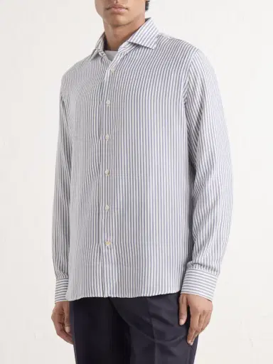 ELEVENTY Striped Lyocell and Cotton-Blend Shirt - Men | Thumbnail 3