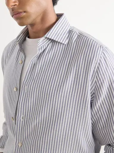 ELEVENTY Striped Lyocell and Cotton-Blend Shirt - Men | Thumbnail 5