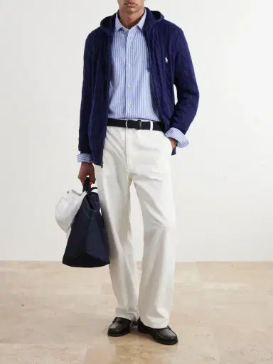 Polo Ralph Lauren Logo-Embroidered Cable-Knit Cotton Zip-Up Hoodie - Men | Thumbnail 2