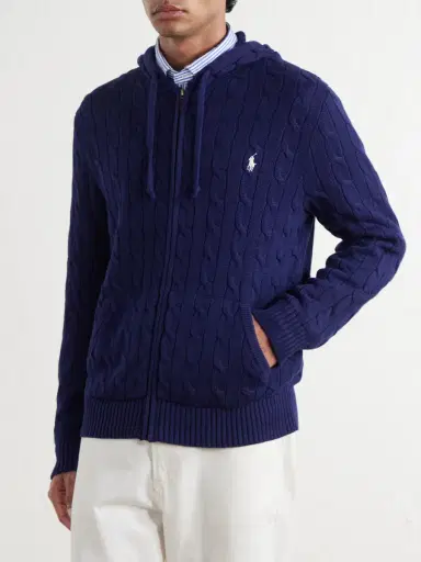 Polo Ralph Lauren Logo-Embroidered Cable-Knit Cotton Zip-Up Hoodie - Men | Thumbnail 3