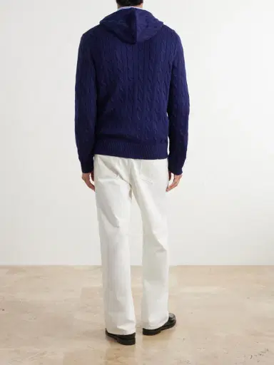 Polo Ralph Lauren Logo-Embroidered Cable-Knit Cotton Zip-Up Hoodie - Men | Thumbnail 4