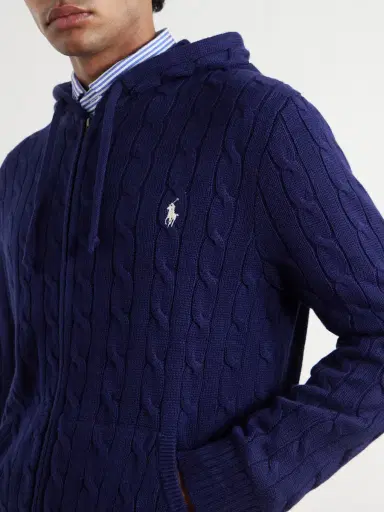 Polo Ralph Lauren Logo-Embroidered Cable-Knit Cotton Zip-Up Hoodie - Men | Thumbnail 5