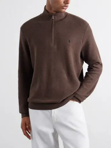 Polo Ralph Lauren Logo-Embroidered Textured-Cotton Half-Zip Sweater - Men | Thumbnail 3