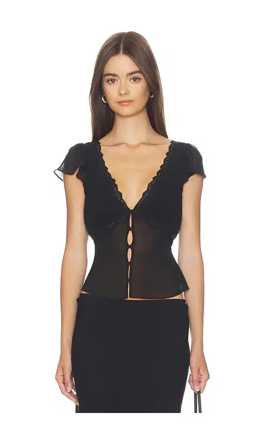 GUIZIO Ara Lace Trim V-Neck Top