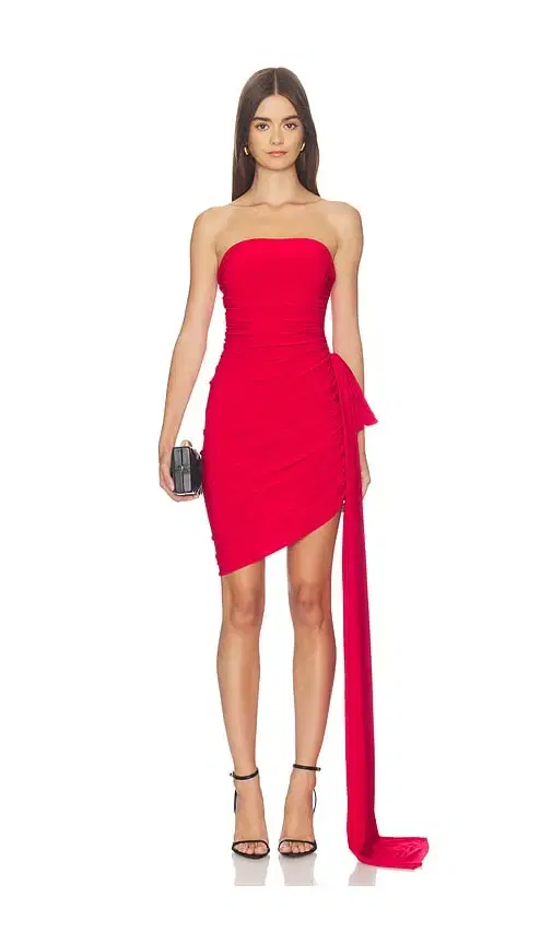 Norma Kamali Strapless Diana Mini Dress With Bow
