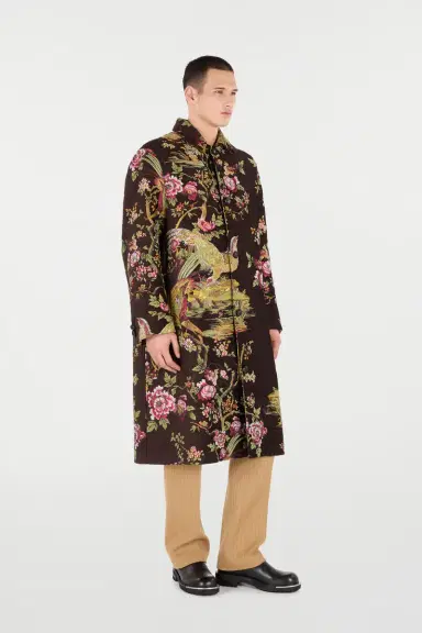 Roberto Cavalli Wool-Blend Coat With Oriental Bird Print | Thumbnail 2