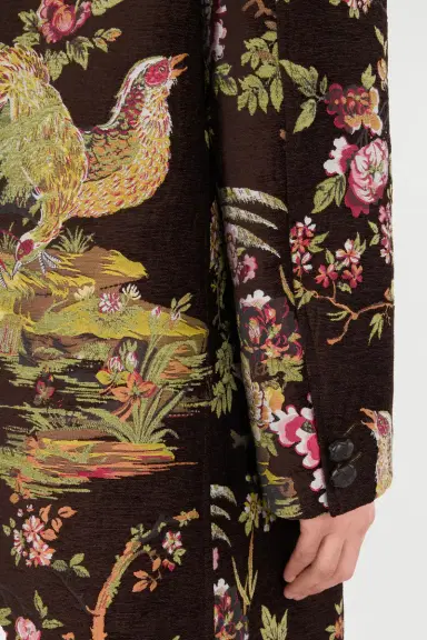 Roberto Cavalli Wool-Blend Coat With Oriental Bird Print | Thumbnail 5