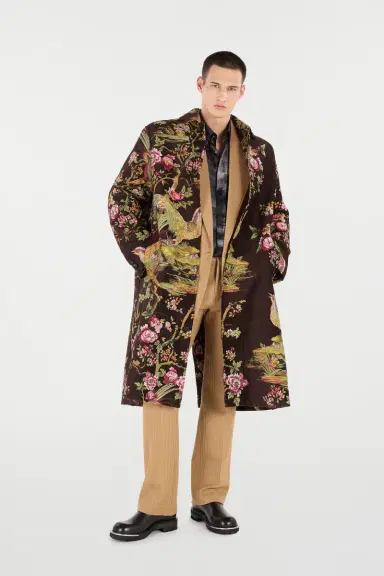 Roberto Cavalli Wool-Blend Coat With Oriental Bird Print | Thumbnail 7